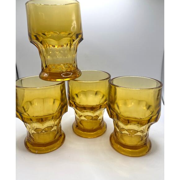 Anchor Hocking Amber Georgian Honeycomb Glasses 1970s Set of Four Bartop Decor - Picture 1 of 8